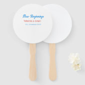 new beginnings couple wedding name date blue retro ハンドファン (正面&裏面)