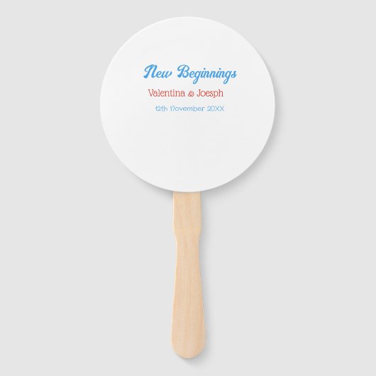 new beginnings couple wedding name date blue retro ハンドファン (正面)