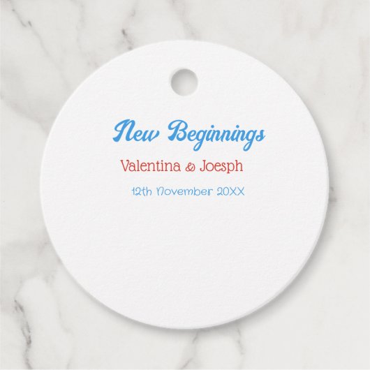 new beginnings couple wedding name date blue retro フェイバータグ (正面)