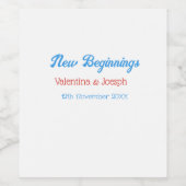 new beginnings couple wedding name date blue retro ワインラベル (シングルラベル)