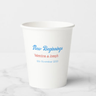 new beginnings couple wedding name date blue retro 紙コップ