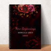 New beginnings dark red black floral ノートブック