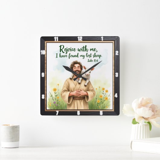 New Beginnings: Found My Sheep スクエア壁時計 (ホーム)