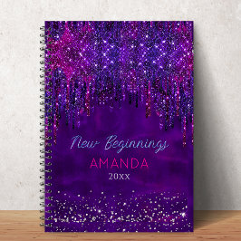 New beginnings Purple faux glitter Drips custom ノートブック
