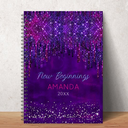 New beginnings Purple faux glitter Drips custom ノートブック