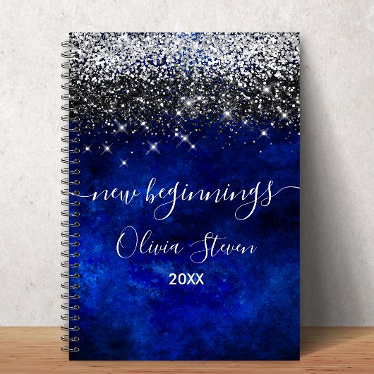 New beginnings royal blue  faux glitter large ノートブック