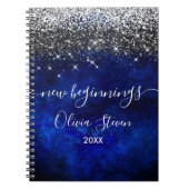 New beginnings royal blue silver faux glitter ノートブック (正面)