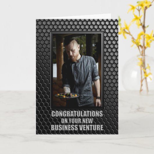 New Business Black Geometric Pattern カスタム Photo カード (黄色い花)