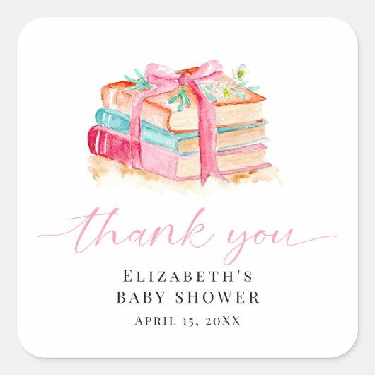 New Chapter Baby Shower Watercolor Pink Thank you スクエアシール (正面)