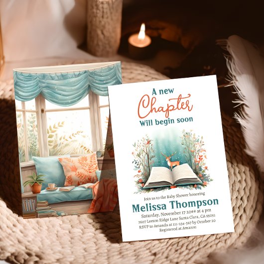 New Chapter Begin Deer Book Baby Shower 招待状