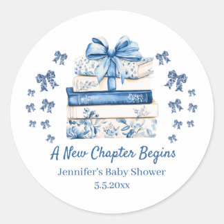 new chapter begins,blue bow books baby shower cute ラウンドシール
