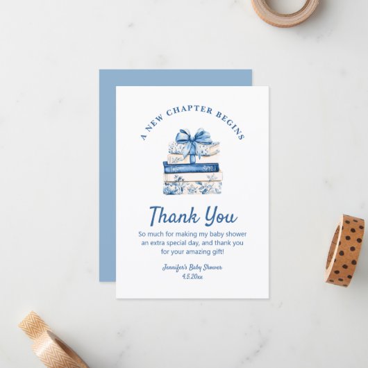 new chapter begins, blue bow books thank you ノートカード (正面/裏面インサイチュ)