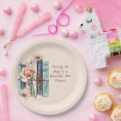 New Chapter Begins Book Stack Floral ペーパープレート (パーティー)