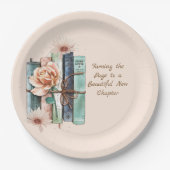 New Chapter Begins Book Stack Floral ペーパープレート (正面)