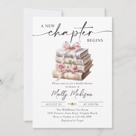 New Chapter Begins, Bow Storybook Bridal Shower 招待状 (正面)