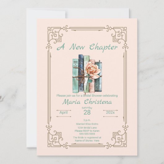 New Chapter Begins Bridal Shower Book Stack Floral 招待状 (正面)