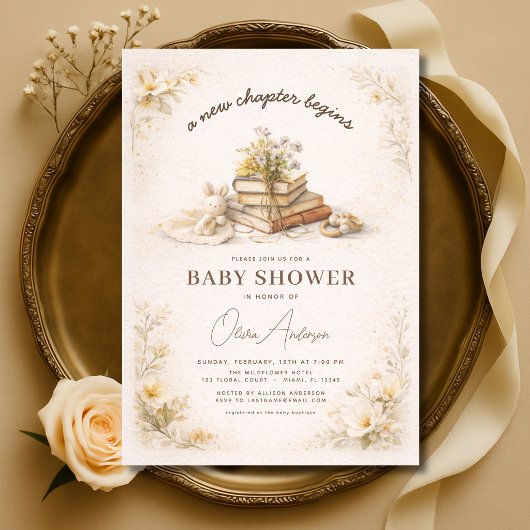 New Chapter Begins Floral Baby Shower 招待状