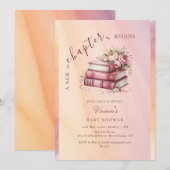 New Chapter Begins Floral Books Baby Shower 招待状 (正面/裏面)