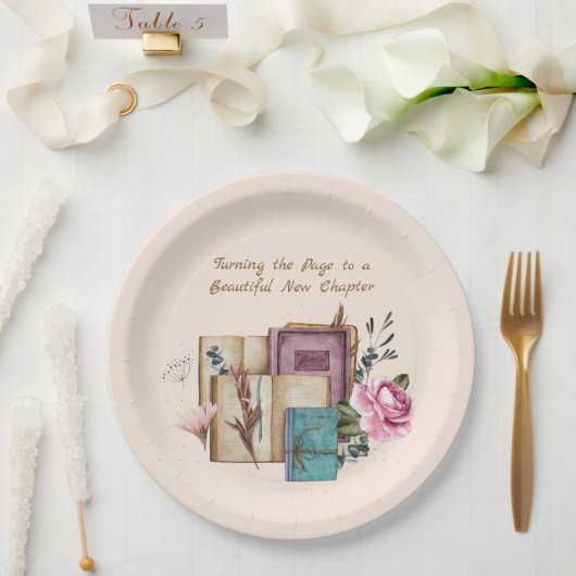 New Chapter Begins Floral New Beginnings ペーパープレート (ウェディング)