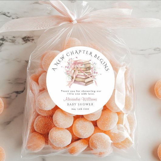 New Chapter Begins Pink Baby Shower Shower Sticker ラウンドシール