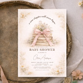 New Chapter Begins Pink Bow Books Baby Shower 招待状