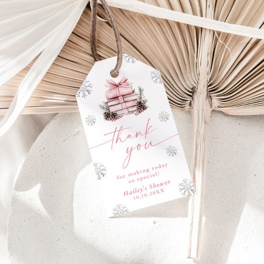 New Chapter Begins Pink Bow Winter Baby Shower ギフトタグ