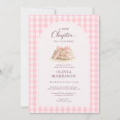 New Chapter Begins Pink Gingham Baby Shower 招待状 (正面)