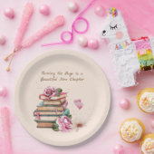 New Chapter Begins Romantic Book Theme Floral ペーパープレート (パーティー)