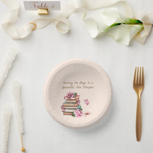 New Chapter Begins Romantic Book Theme Floral ペーパーボウル (ウェディング)