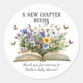 New Chapter Begins Storybook Baby Shower Sticker ラウンドシール (正面)