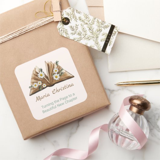 New Chapter Begins Turning the Page Floral スクエアシール (ギフト)