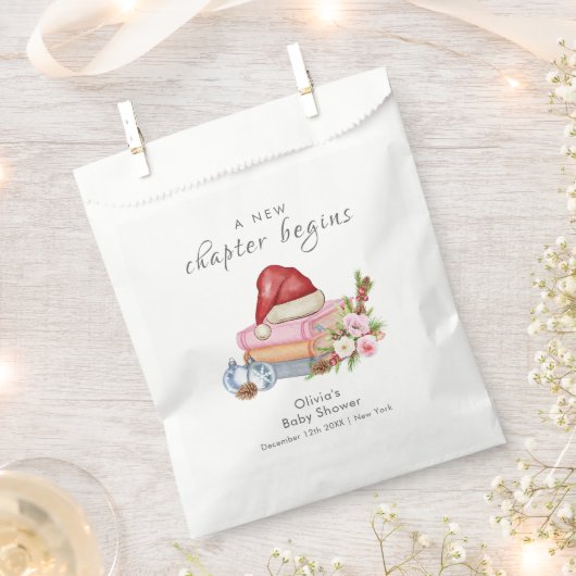 New Chapter Begins Winter Floral Baby Shower フェイバーバッグ (クリップ留めされた状態)