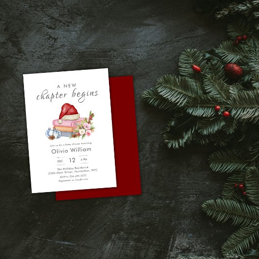 New Chapter Begins Winter Floral Baby Shower 招待状