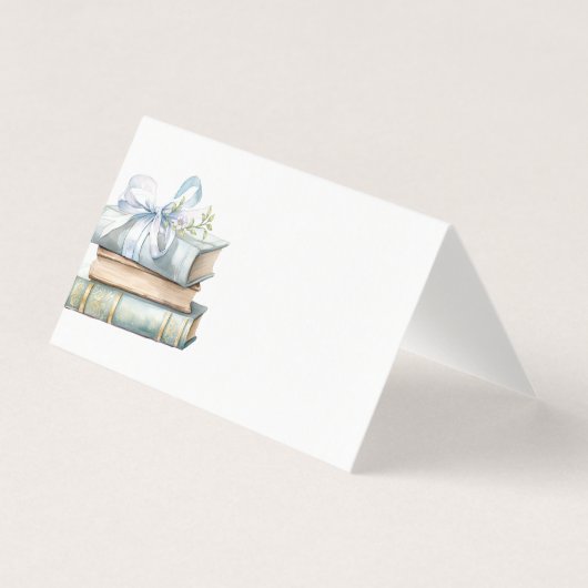 New Chapter Blue Bow Books Baby Shower place card (正面)