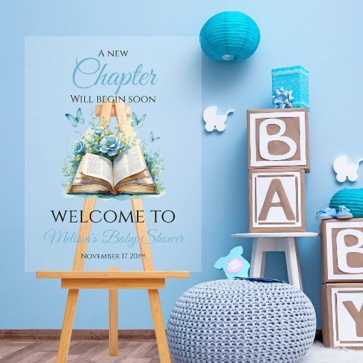 New Chapter Blue Brunch Book Baby Shower Welcome アクリルサイン