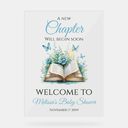 New Chapter Blue Brunch Book Baby Shower Welcome アクリルサイン (正面)