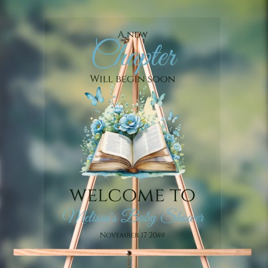 New Chapter Blue Brunch Book Baby Shower Welcome アクリルサイン (ニュートラル)