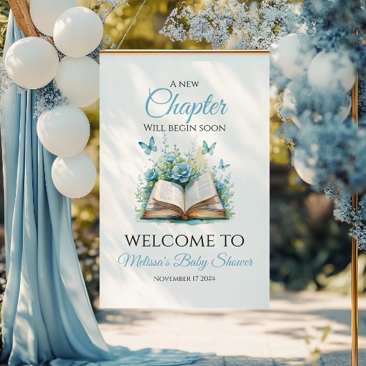 New Chapter Blue Brunch Book Baby Shower Welcome ポスター