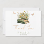 New Chapter Boho Book Floral Bridal Shower  サンキューカード (正面)