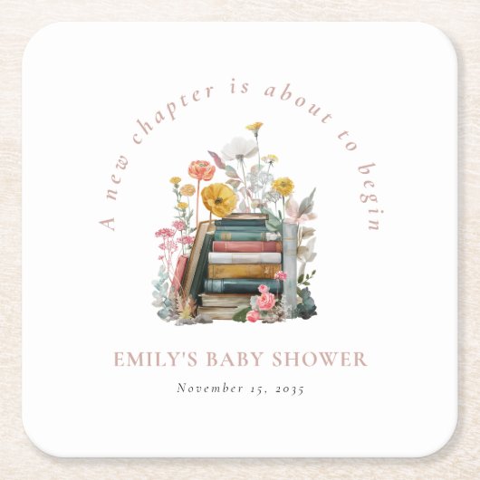 New Chapter Floral Baby Shower スクエアペーパーコースター (正面)