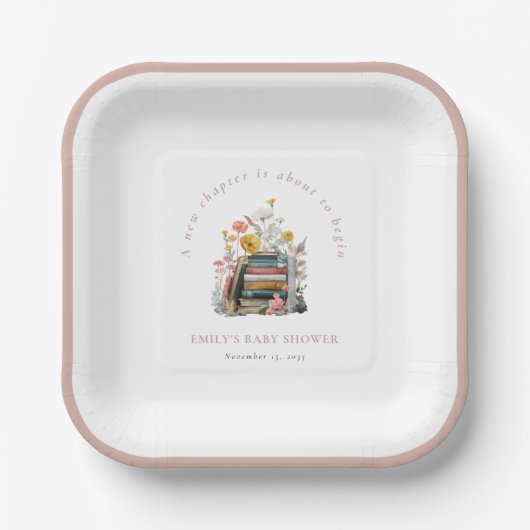New Chapter Floral Baby Shower ペーパープレート (正面)