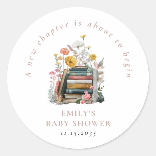 New Chapter Floral Baby Shower ラウンドシール (正面)