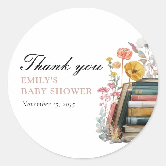 New Chapter Floral Baby Shower ラウンドシール (正面)