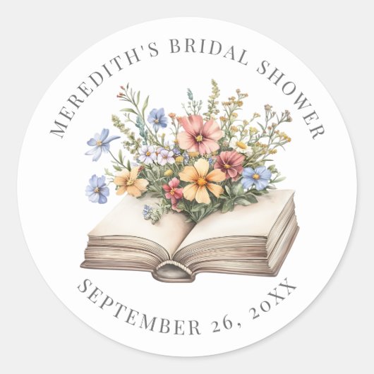 New Chapter Floral Book Bridal Shower ラウンドシール (正面)