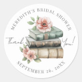 New Chapter Floral Book Bridal Shower Thank You ラウンドシール (正面)