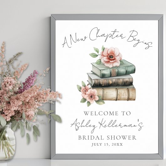 New Chapter Floral Book Bridal Shower Welcome Sign ポスター