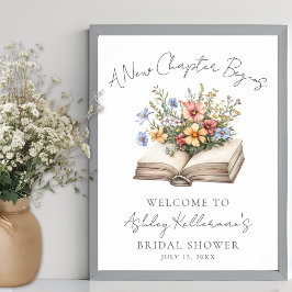 New Chapter Floral Book Bridal Shower Welcome Sign ポスター