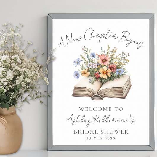 New Chapter Floral Book Bridal Shower Welcome Sign ポスター