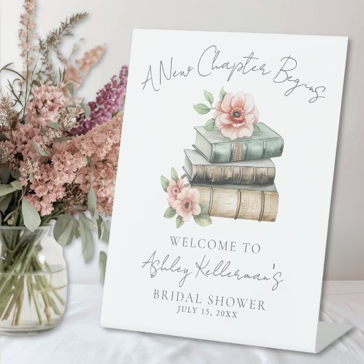 New Chapter Floral Book Bridal Shower Welcome Sign 台座サイン