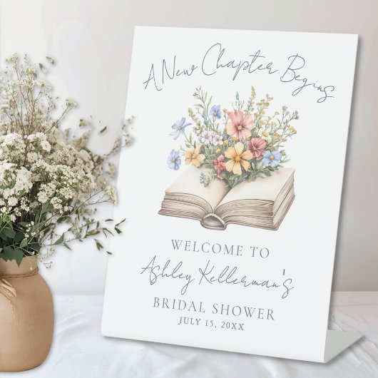 New Chapter Floral Book Bridal Shower Welcome Sign 台座サイン